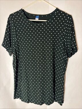 Old Navy Dark Green Short Sleeve blouse with White Polka Dots